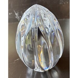 Czech Solid Lead Crystal Paperweight Egg 12 Sided Vertical Ribbed 4" (Z1)